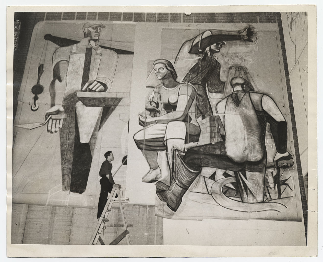 Philip Guston en train de peindre une fresque (Archives of American Art)